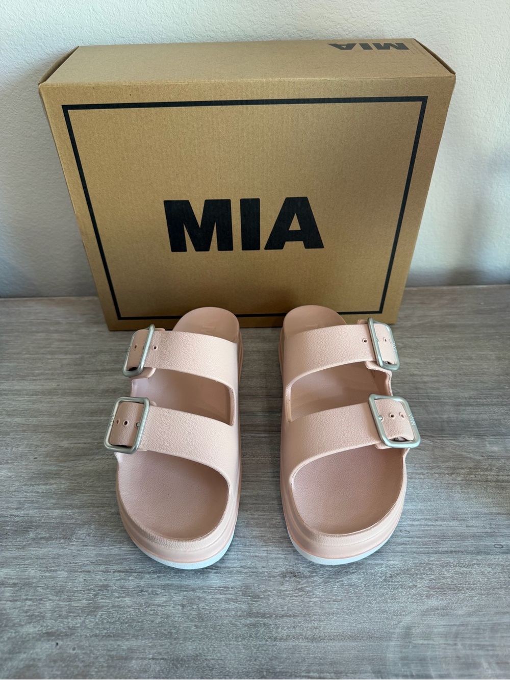 MIA Pale Dusty Pink Double Buckle Slide Strap Slip-On Nonskid Sandals